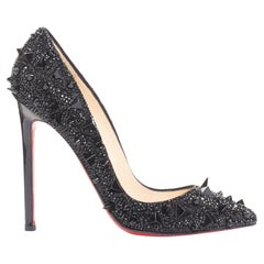 CHRISTIAN LOUBOUTIN Pigalili 120 black strass crystal spike stud pumps EU37