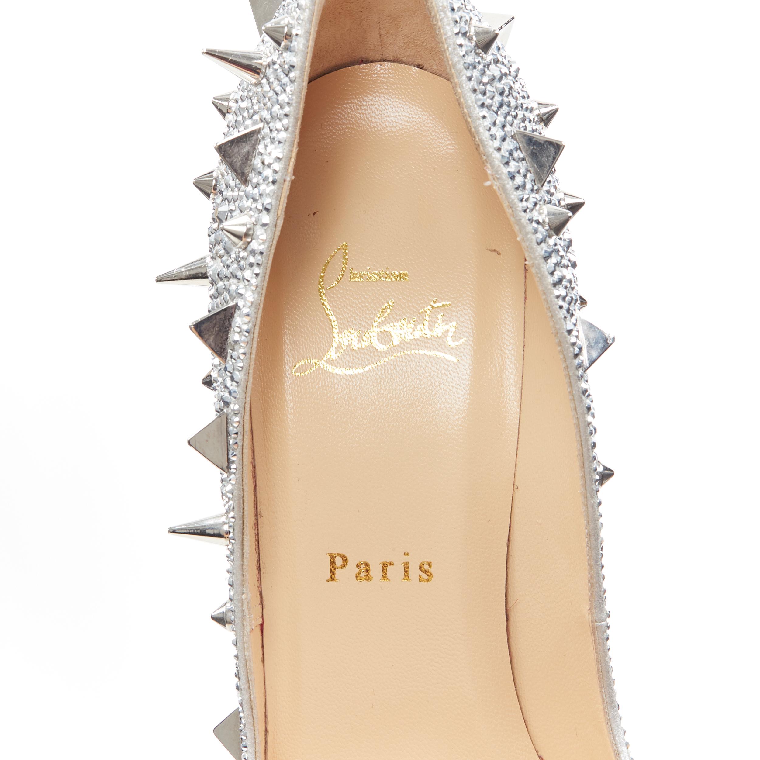 CHRISTIAN LOUBOUTIN Pigalili 120 silver strass crystal spike stud pump EU37.5 2