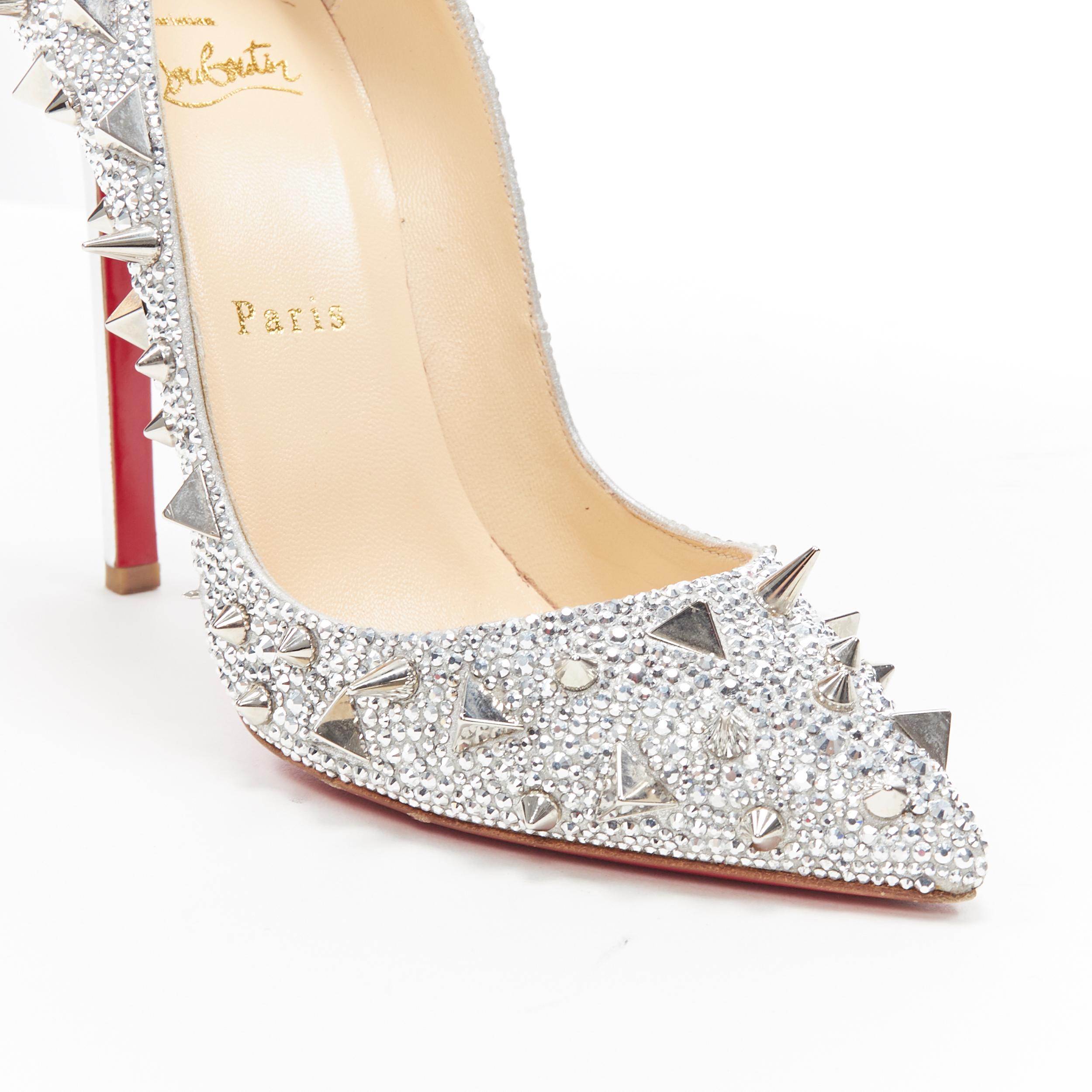 CHRISTIAN LOUBOUTIN Pigalili 120 silver strass crystal spike stud pump EU37.5 In Good Condition In Hong Kong, NT