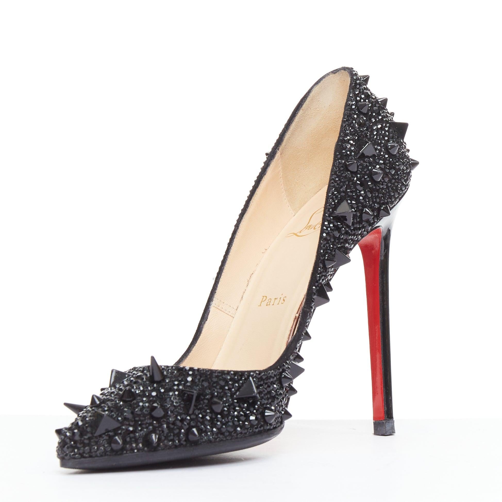 CHRISTIAN LOUBOUTIN Pigalili Potpourri Fifi 120 black spike strass pumps EU37 In Fair Condition For Sale In Hong Kong, NT