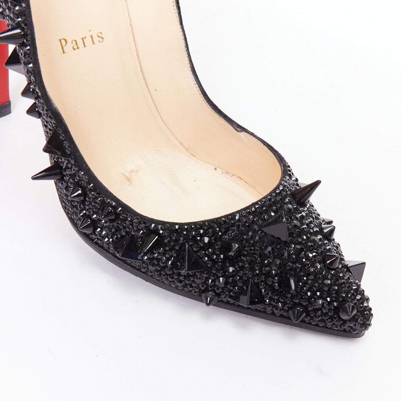 CHRISTIAN LOUBOUTIN Pigalili Potpourri Fifi 120 black spike strass pumps EU37 For Sale 2