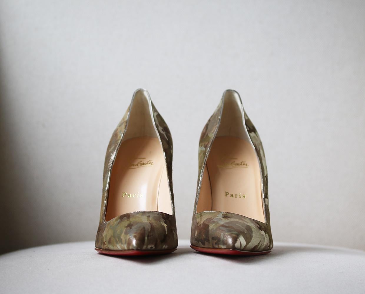 Brown Christian Louboutin Pigalle 100 Camouflage-Print Metallic Suede Pumps