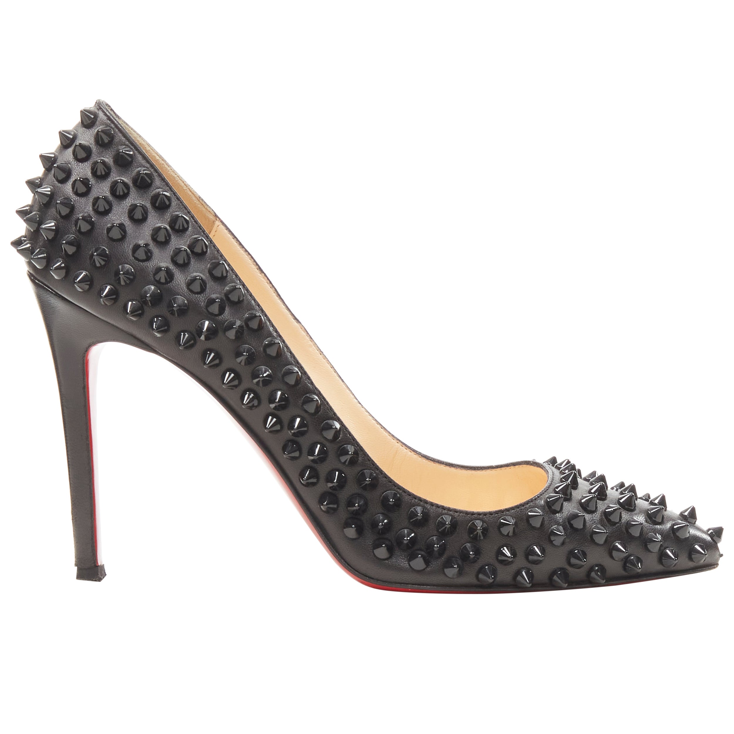 CHRISTIAN LOUBOUTIN Pigalle black allover studded leather stiletto pump EU37.5