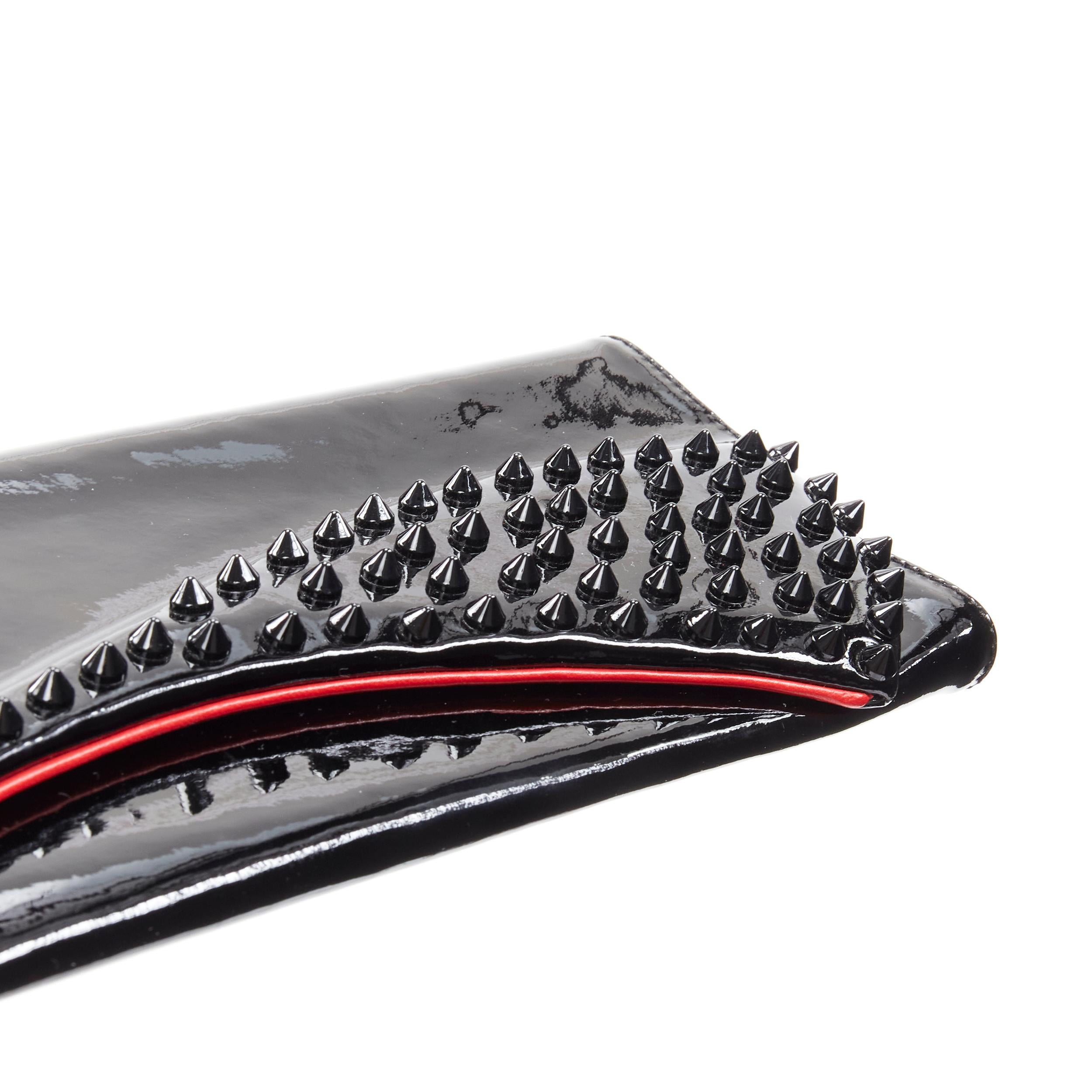 Black CHRISTIAN LOUBOUTIN Pigalle silhouette black patent spike stud  flap clutch bag For Sale