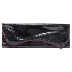 CHRISTIAN LOUBOUTIN Pigalle silhouette black patent spike stud  flap clutch bag