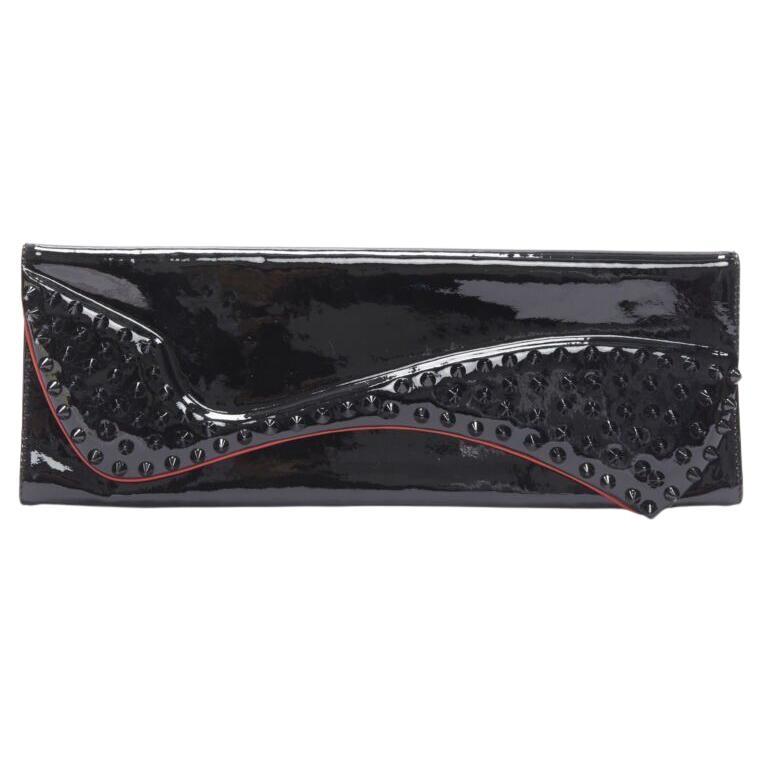 CHRISTIAN LOUBOUTIN Pigalle silhouette black patent spike stud  flap clutch bag