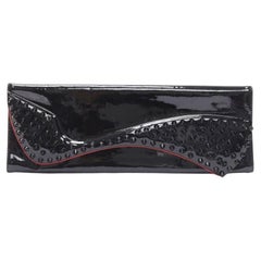 CHRISTIAN LOUBOUTIN Pigalle silhouette black patent spike stud  flap clutch bag
