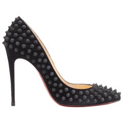 CHRISTIAN LOUBOUTIN Pigalle Spikes 100 black tonal stud suede pointy pump EU35.5