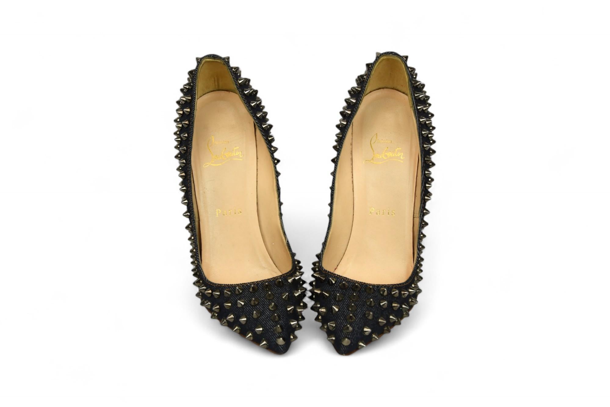 Women's Christian Louboutin Pigalle Spikes Denim Heels  Size US 6.5 For Sale