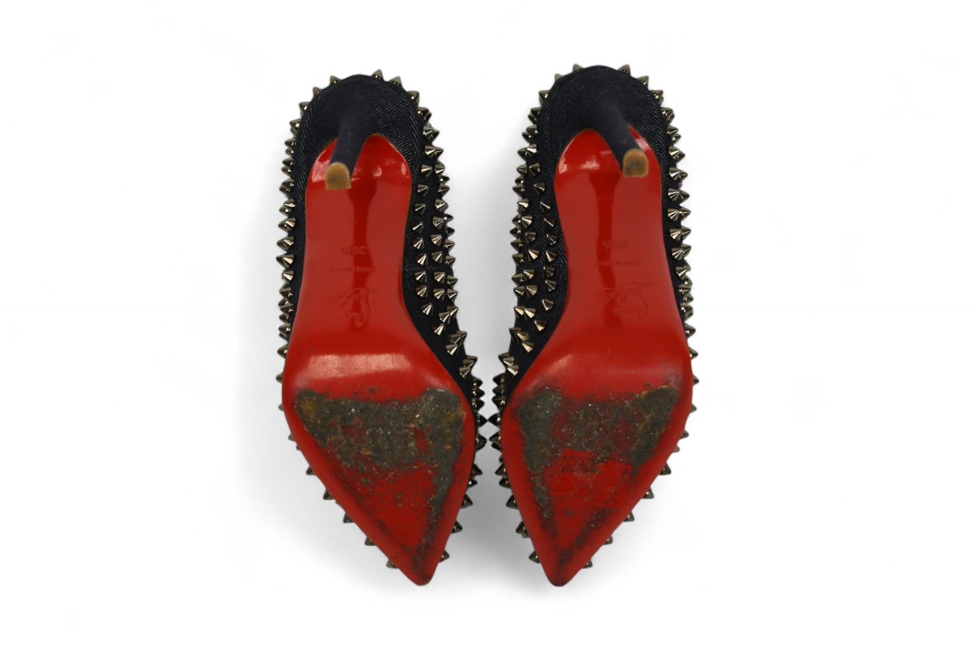 Christian Louboutin Pigalle Spikes Denim Heels  Size US 6.5 For Sale 1