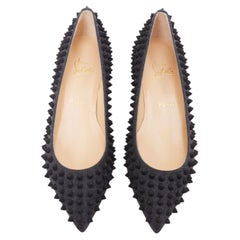 CHRISTIAN LOUBOUTIN Pigalle Spikes Flat grey flannel studded ballerina EU37.5