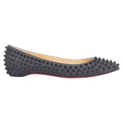 CHRISTIAN LOUBOUTIN Pigalle Spikes Flat grey flannel studded ballerina EU37.5