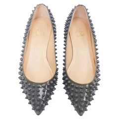 CHRISTIAN LOUBOUTIN Pigalle Spikes Flat grey patent studded ballet flats EU37.5