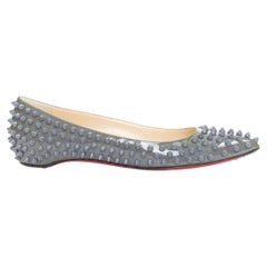 CHRISTIAN LOUBOUTIN Pigalle Spikes Flat grey patent studded ballet flats EU37.5