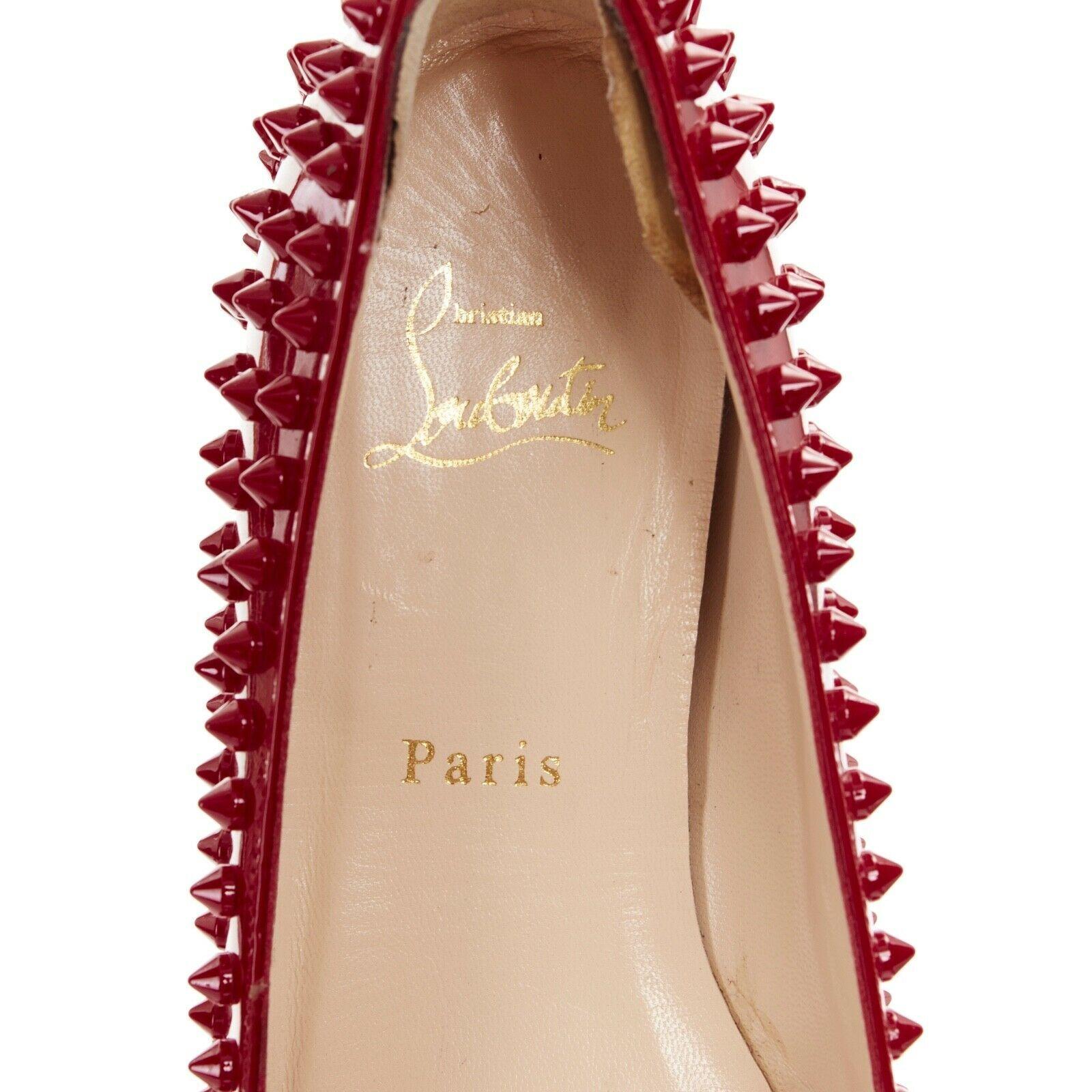CHRISTIAN LOUBOUTIN Pigalle Spikes red patent studded pointy flats EU38.5 4