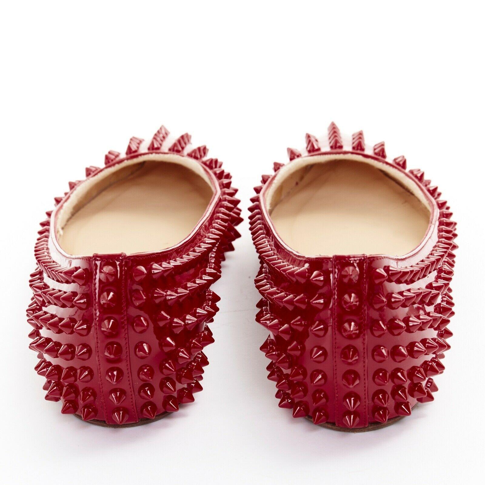 Red CHRISTIAN LOUBOUTIN Pigalle Spikes red patent studded pointy flats EU38.5