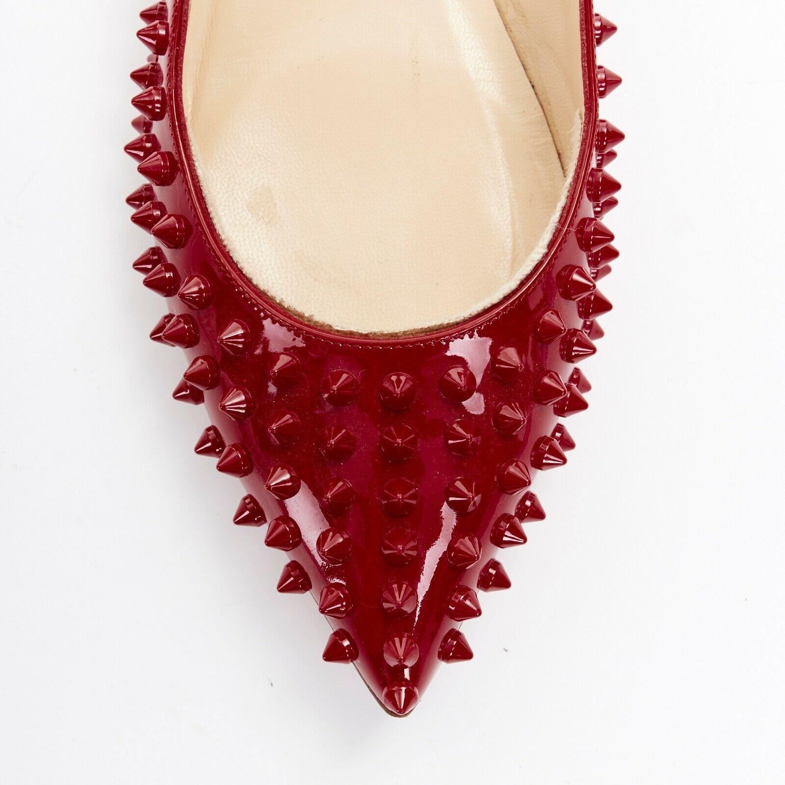 Women's CHRISTIAN LOUBOUTIN Pigalle Spikes red patent studded pointy flats EU38.5