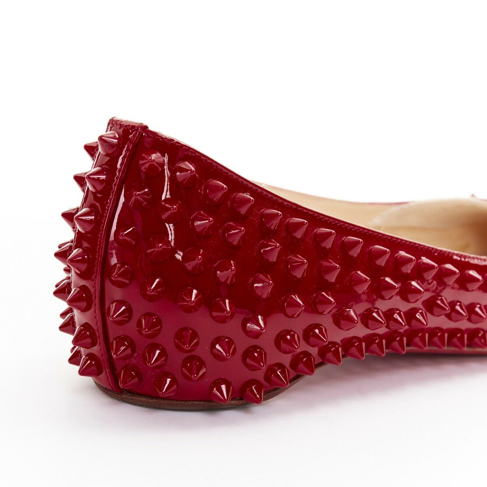 CHRISTIAN LOUBOUTIN Pigalle Spikes red patent studded pointy flats EU38.5 1