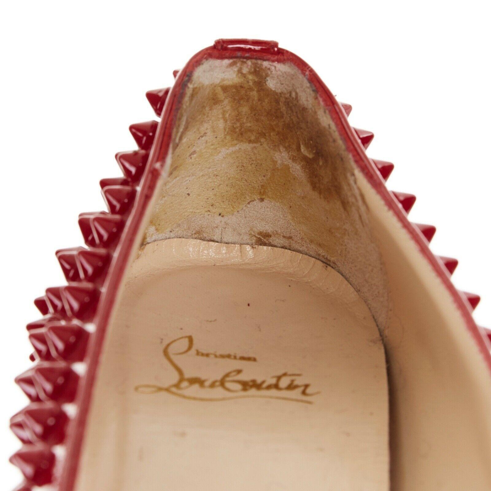 CHRISTIAN LOUBOUTIN Pigalle Spikes red patent studded pointy flats EU38.5 2