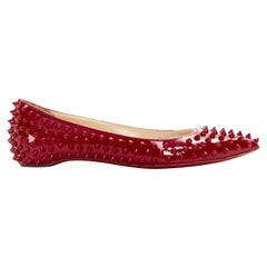 CHRISTIAN LOUBOUTIN Pigalle Spikes red patent studded pointy flats EU38.5