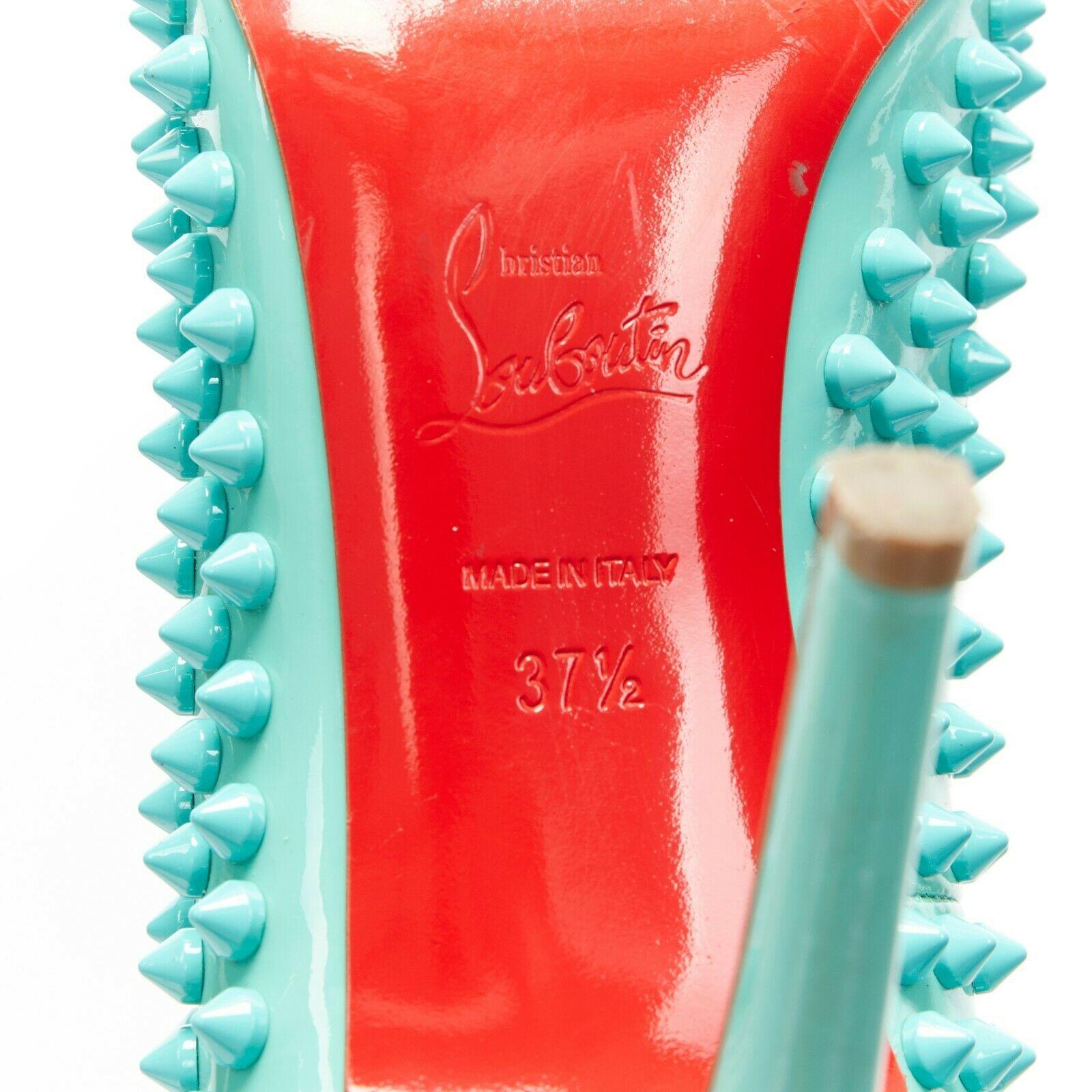 CHRISTIAN LOUBOUTIN Pigalle Spikes sky blue patent tonal stud pointy pump EU37.5 5