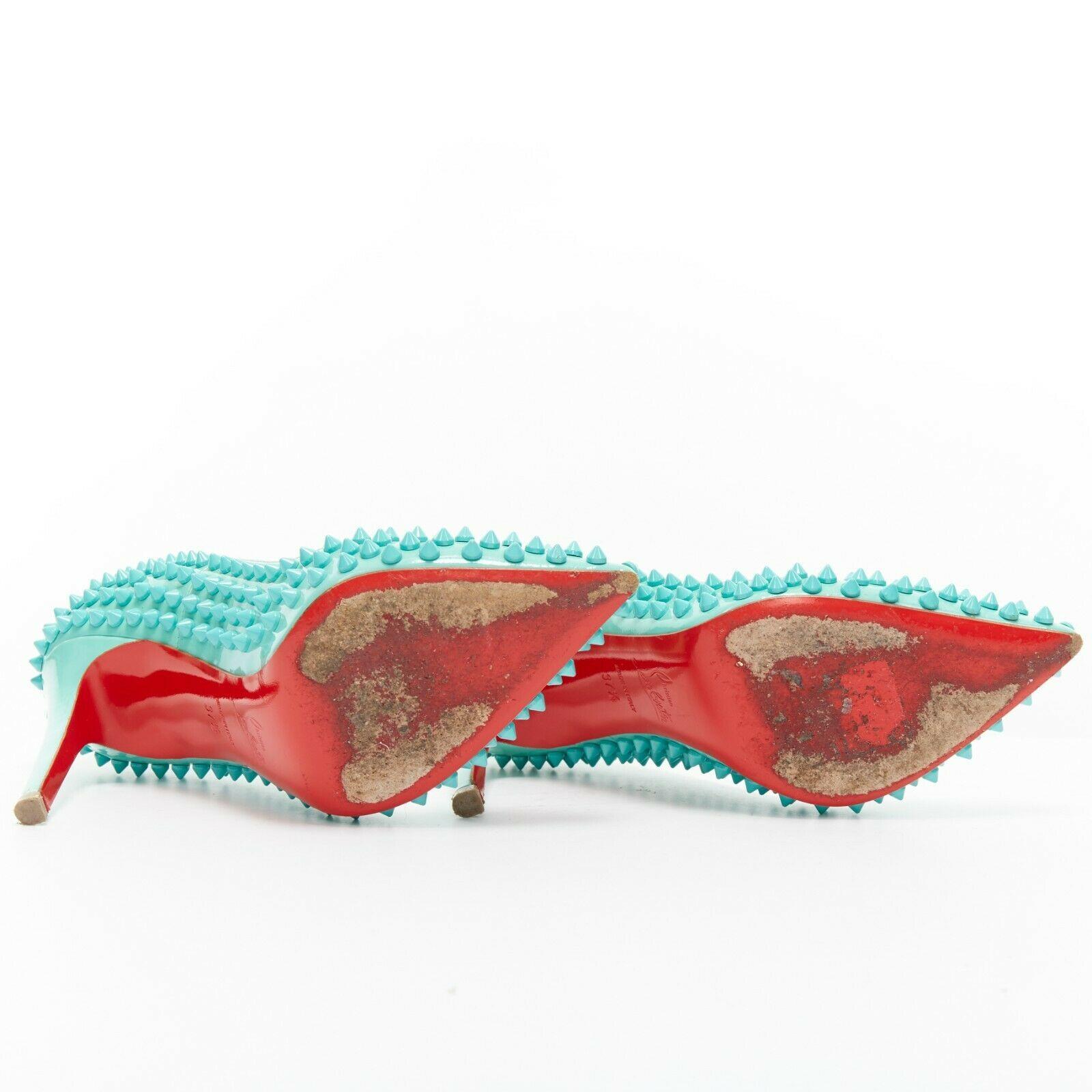 CHRISTIAN LOUBOUTIN Pigalle Spikes sky blue patent tonal stud pointy pump EU37.5 6