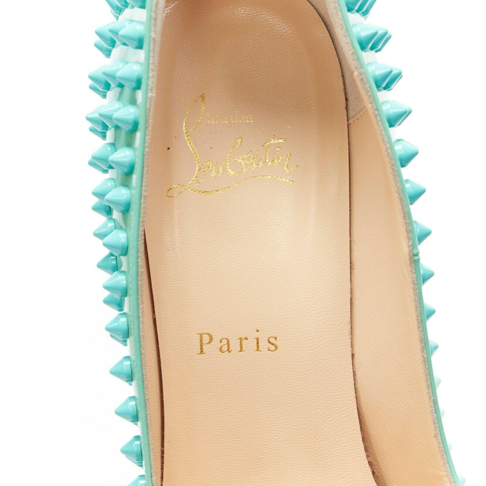 CHRISTIAN LOUBOUTIN Pigalle Spikes sky blue patent tonal stud pointy pump EU37.5 4