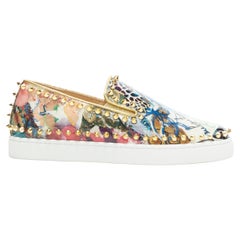 CHRISTIAN LOUBOUTIN Pik Boat abstract patent gold spike stud low sneaker EU37