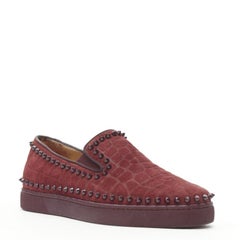 CHRISTIAN LOUBOUTIN Pik Boat burgundy suede spike stud low top sneaker EU41