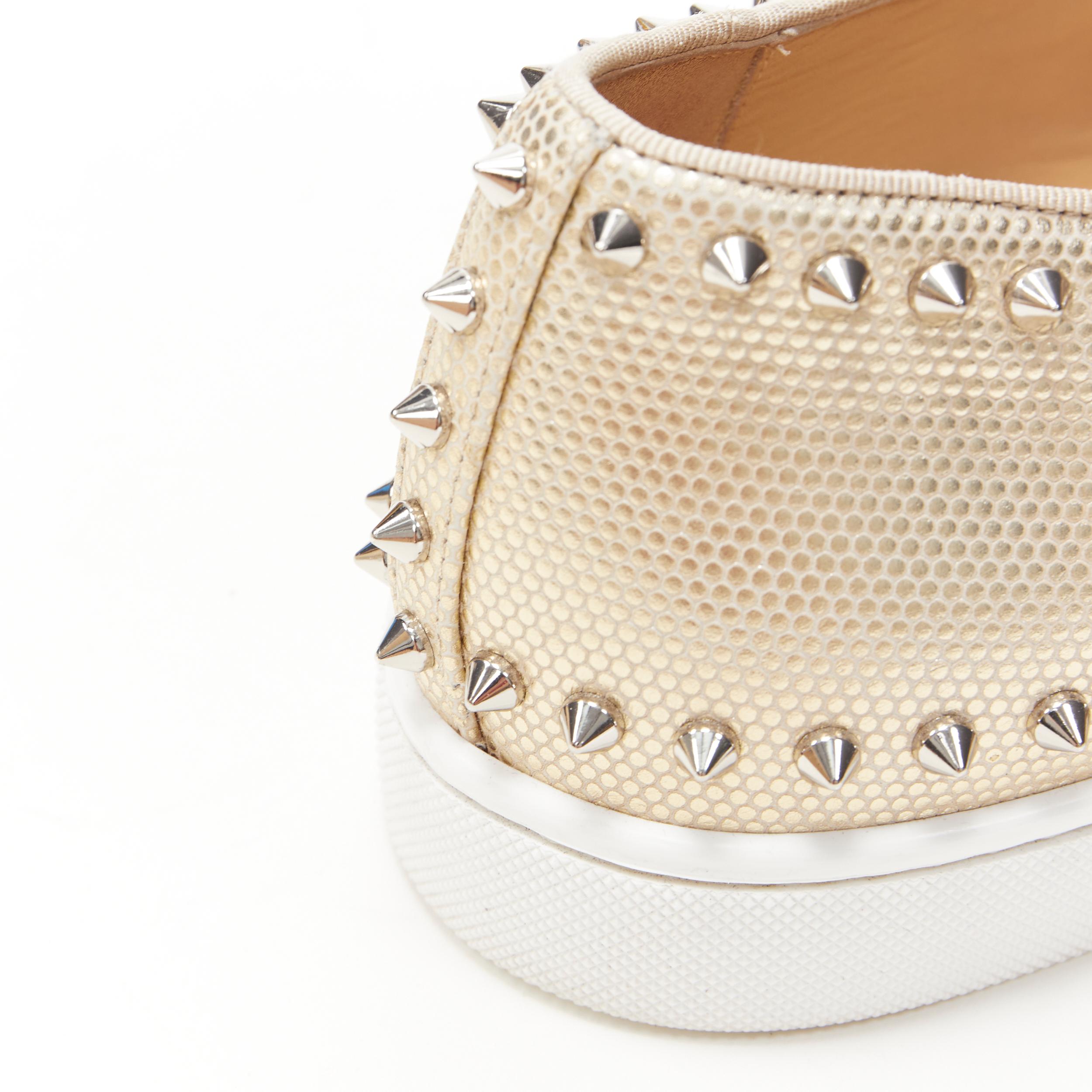 CHRISTIAN LOUBOUTIN Pik Boat gold leather spike stud low skate sneakers EU43 2