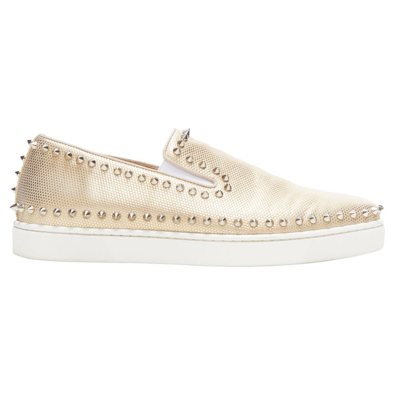 CHRISTIAN LOUBOUTIN Pik Boat gold leather spike stud low skate sneakers  EU43 For Sale at 1stDibs