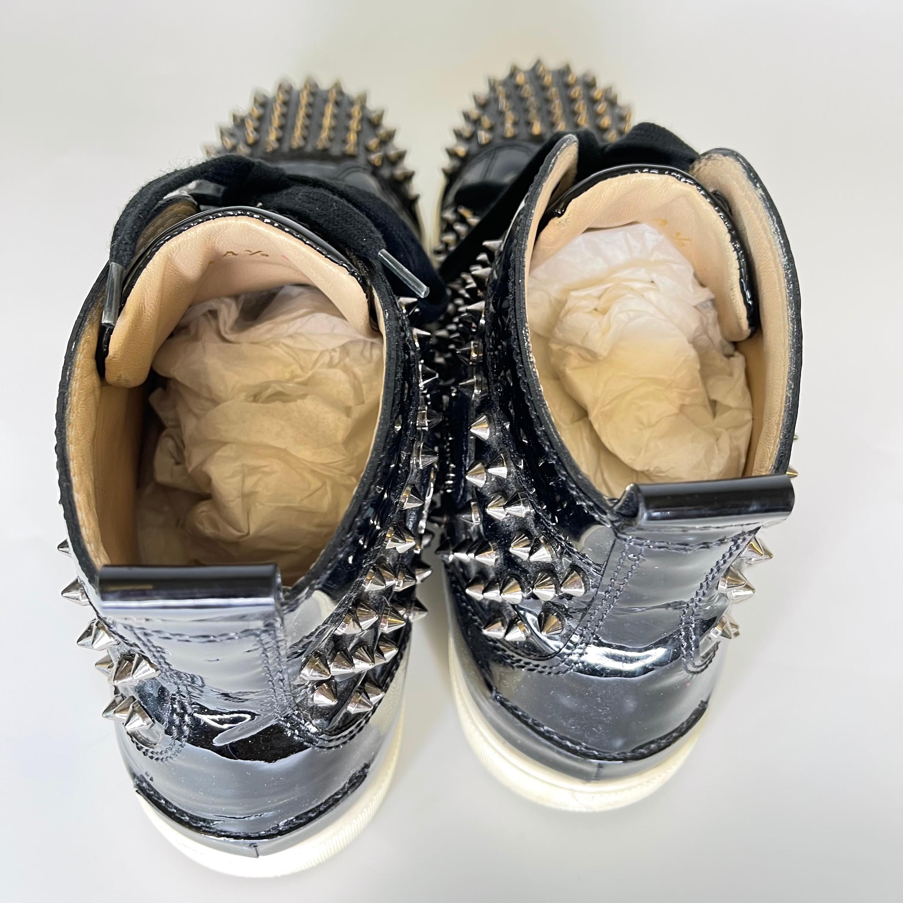 Christian Louboutin Pik Pik Flat Nappa Laminato High Top Sneakers (44.5 EU) For Sale 1
