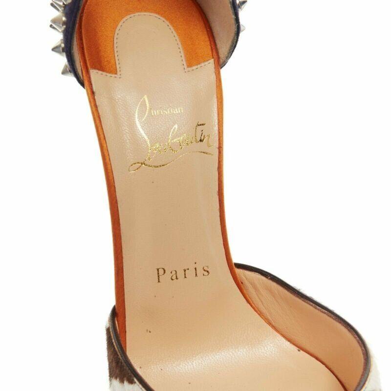 CHRISTIAN LOUBOUTIN Pina Spike animal peep toe ankle strap studded heel EU37.5 5