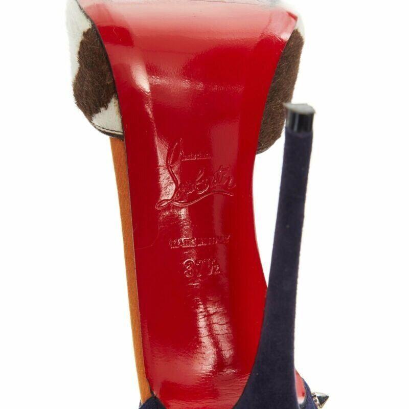CHRISTIAN LOUBOUTIN Pina Spike animal peep toe ankle strap studded heel EU37.5 6