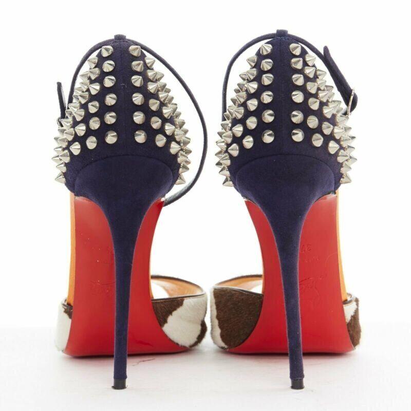 Women's CHRISTIAN LOUBOUTIN Pina Spike animal peep toe ankle strap studded heel EU37.5