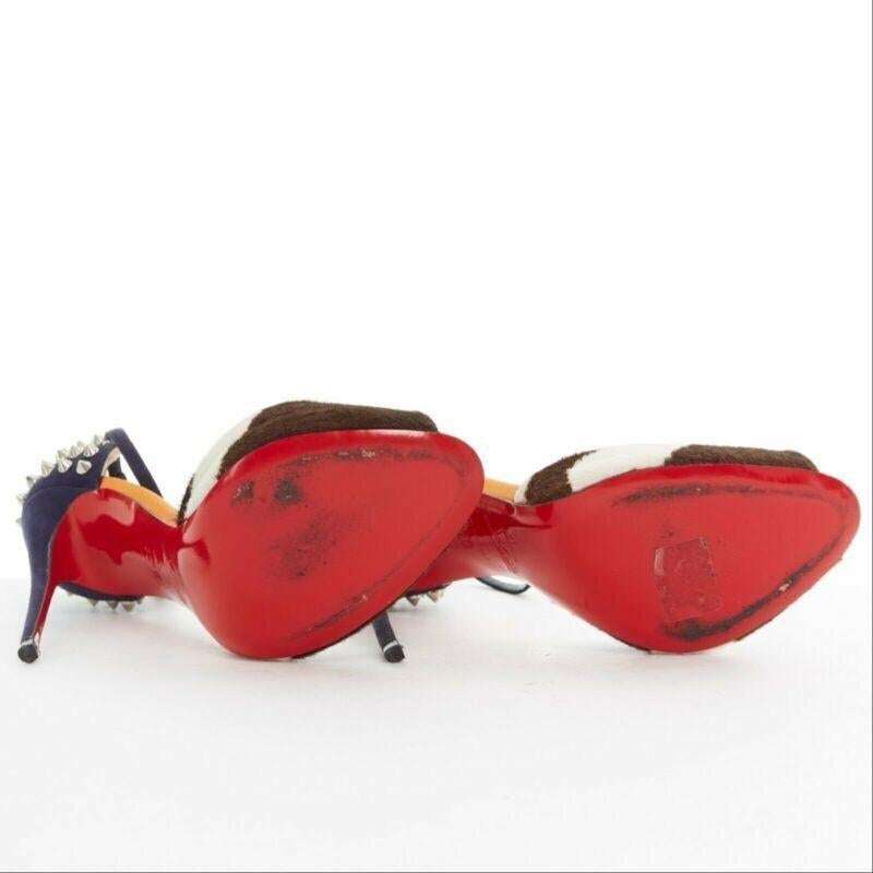 CHRISTIAN LOUBOUTIN Pina Spike animal peep toe ankle strap studded heel EU37.5 1
