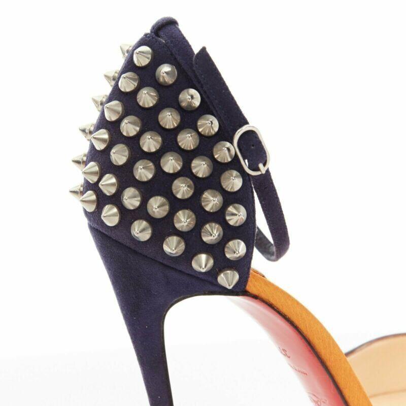 CHRISTIAN LOUBOUTIN Pina Spike animal peep toe ankle strap studded heel EU37.5 For Sale 4