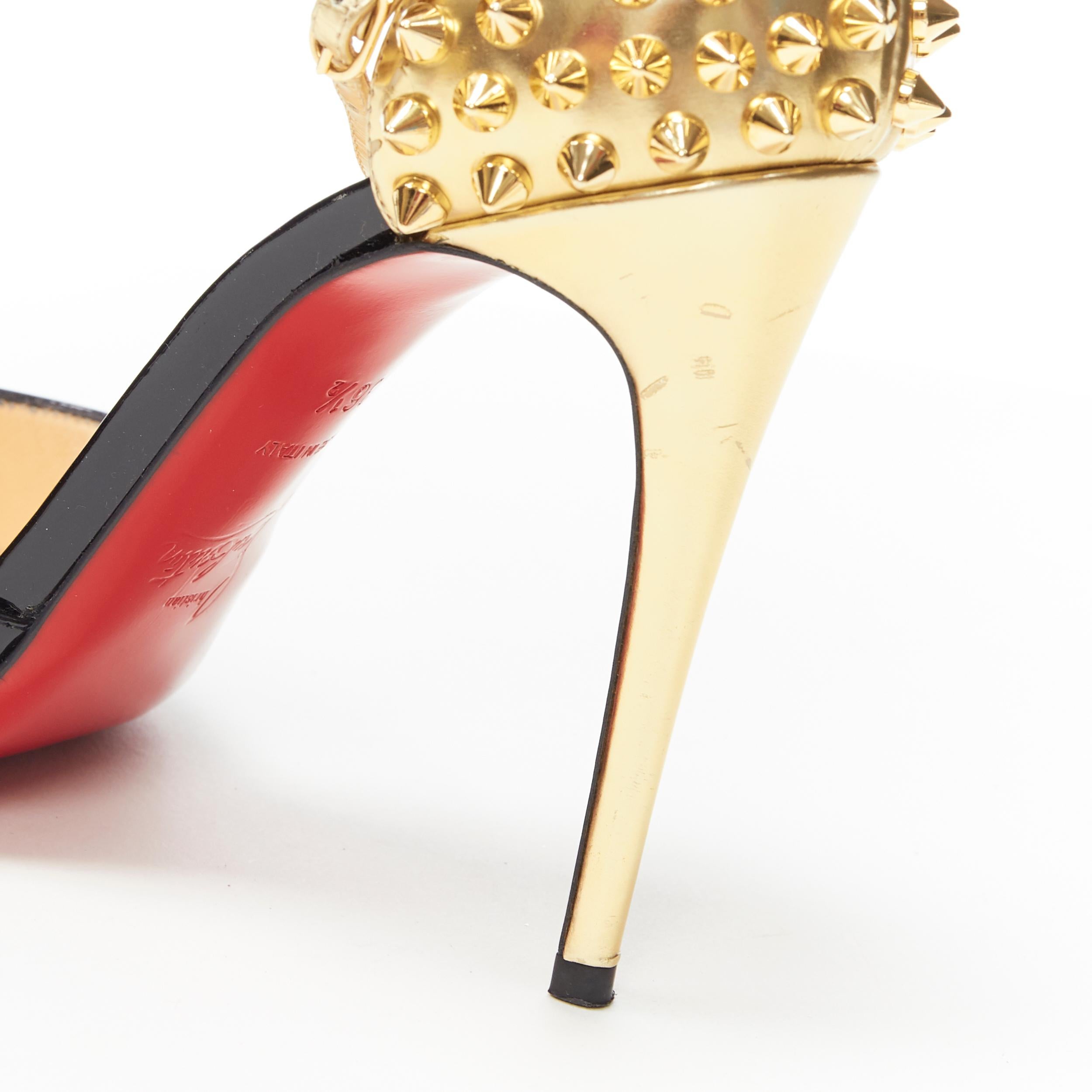 CHRISTIAN LOUBOUTIN Pina Spike black patent gold studded peep toe sandals EU36.5 4