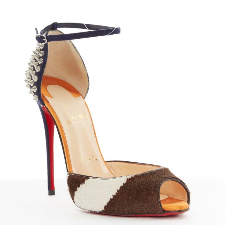 Mere end noget andet ordlyd Shining CHRISTIAN LOUBOUTIN Pina Spike brown calf peep toe ankle strap spike heel  EU37.5 For Sale at 1stDibs
