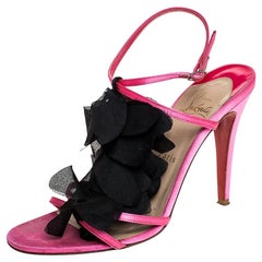 Christian Louboutin Pink/Black Satin Mount Street T-Strap Sandals Size 39