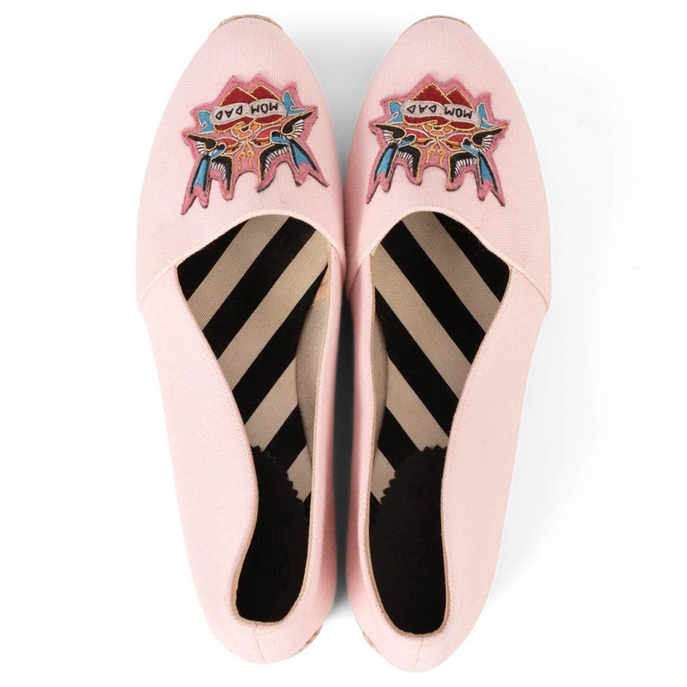 CHRISTIAN LOUBOUTIN pink canvas MOM AND DAD ESPADRILLES Shoes 39 