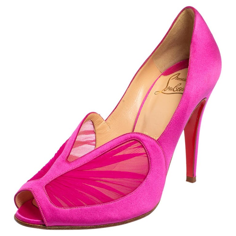 Christian Louboutin Pink Crepe Satin Peep Toe Pumps Size 39.5 For Sale at  1stDibs | satin fuchsia heels, pink christian louboutin heels