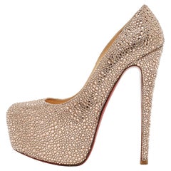 Christian Louboutin Pink Crystal Embellished Suede Daffodile Pumps Size 37.5