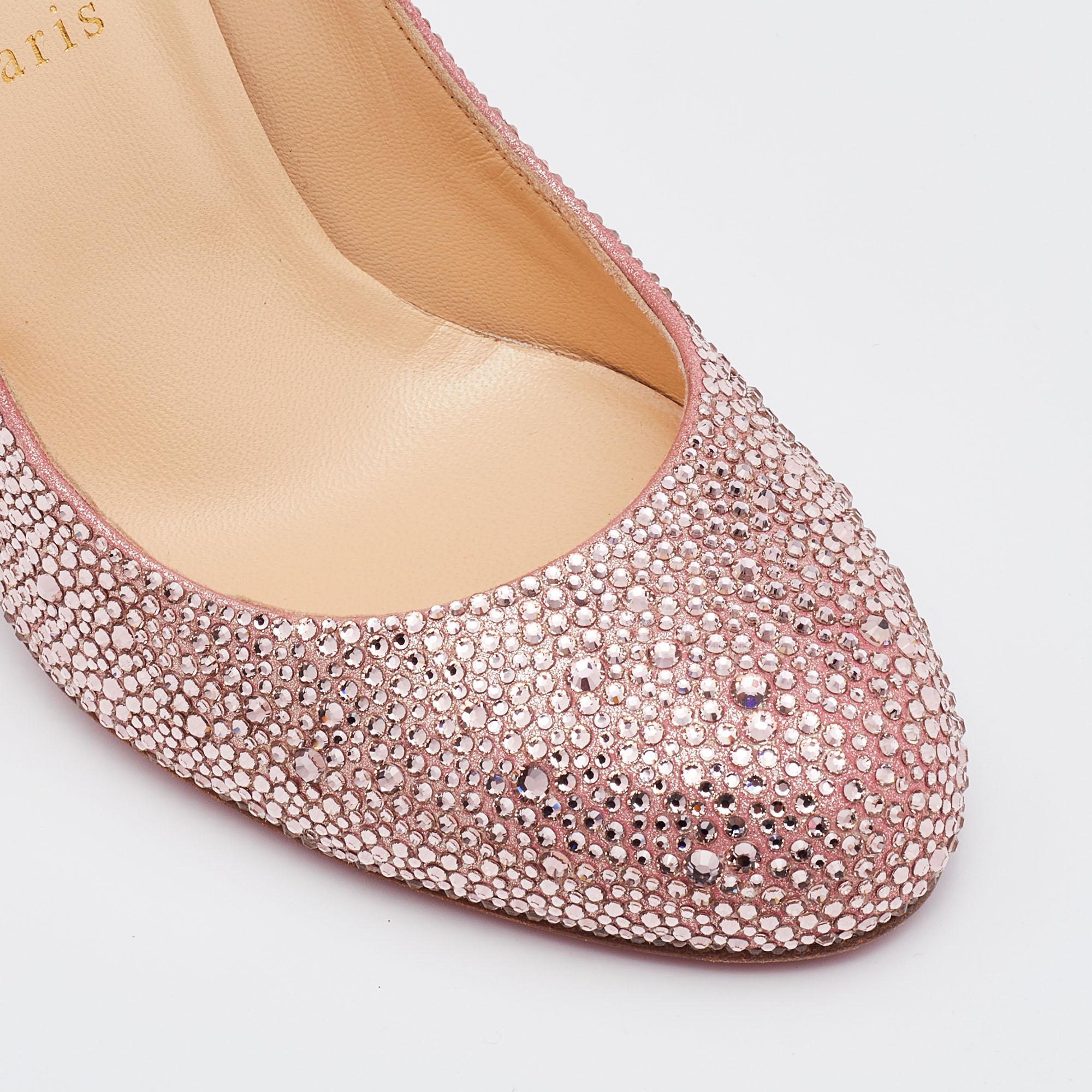 Christian Louboutin Pink Crystal Embellished Suede Fifi Strass Pumps Size 40.5 3