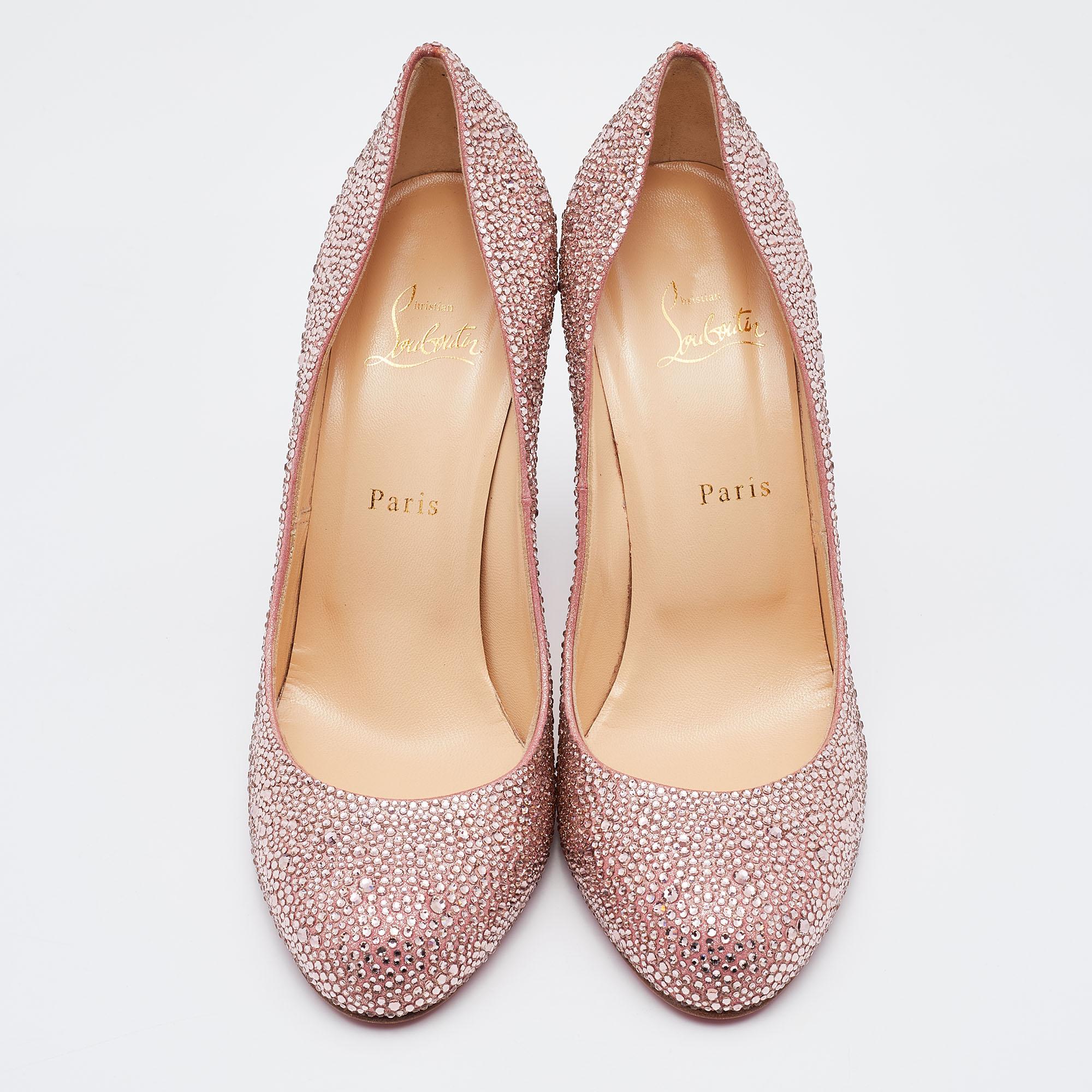 Christian Louboutin Pink Crystal Embellished Suede Fifi Strass Pumps Size 40.5 4