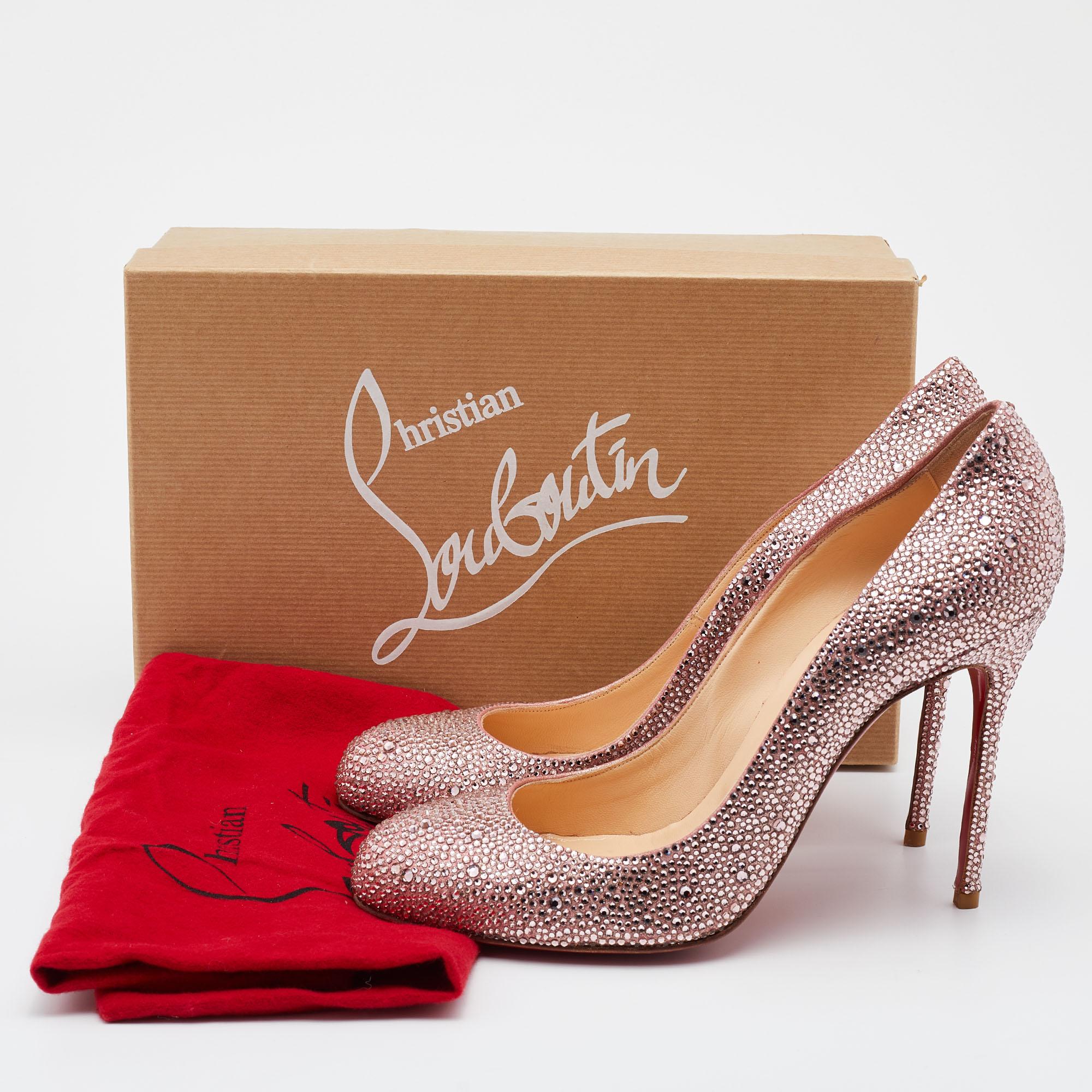 Christian Louboutin Pink Crystal Embellished Suede Fifi Strass Pumps Size 40.5 5