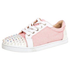 Christian Louboutin Pink Fabric Spiked Louis Junior Sneakers Size 37