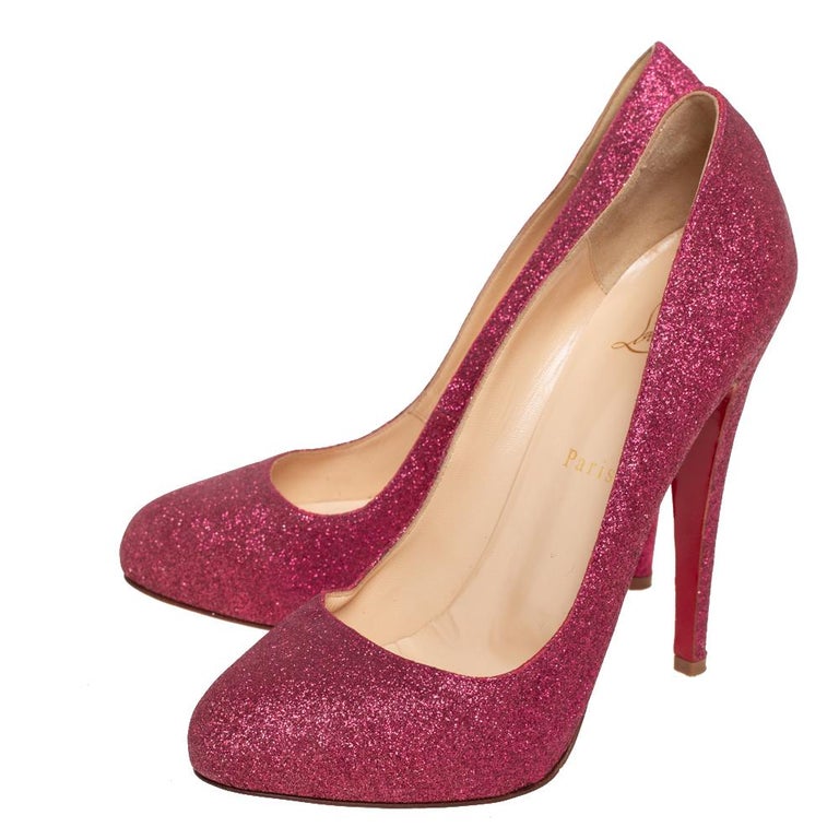 Anvendelig Fortolke jungle Christian Louboutin Pink Glitter Fifi Pumps Size 39 For Sale at 1stDibs