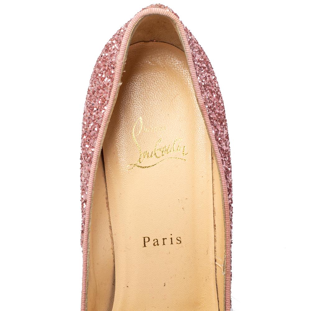 Beige Christian Louboutin Pink Glitter Fifille Pumps Size 39.5