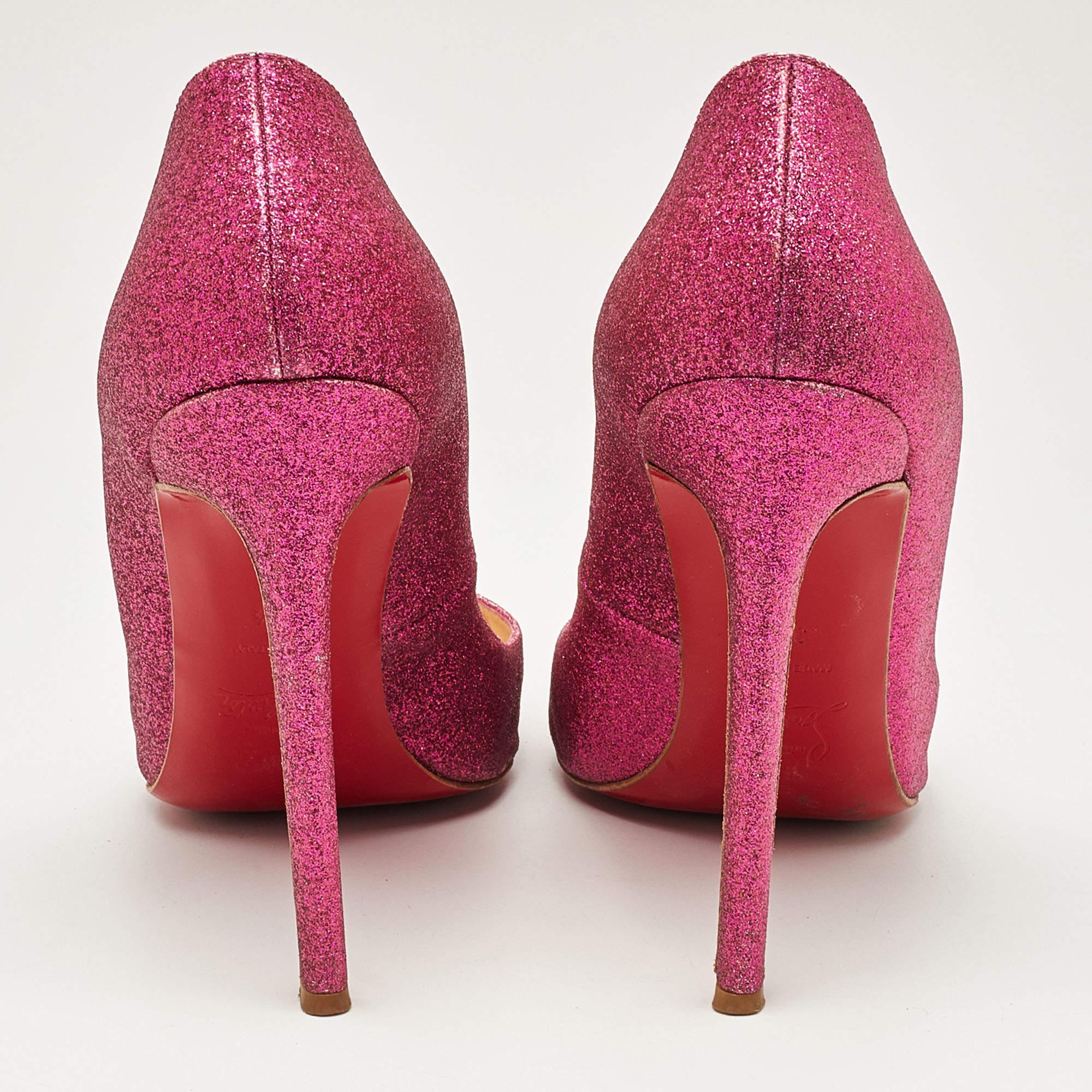 Christian Louboutin Pink Glitter Pigalle Pumps Size 39.5 In Good Condition In Dubai, Al Qouz 2